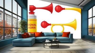 signal horn set isolated on white background. air horn, sound signal. rubber bike klaxon trumpet. ve Wall mural