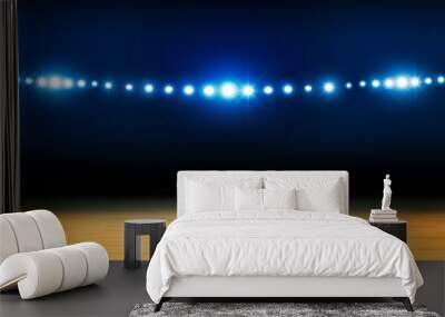 Basketball arena field with bright stadium lights design. Vector illumination Wall mural