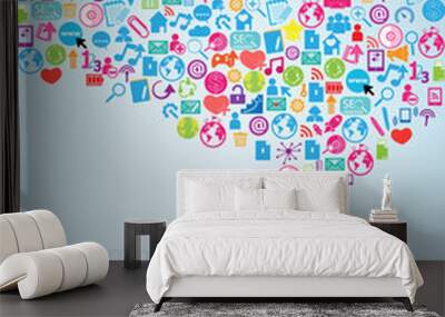 Template design Businessman idea with social network icons backg Wall mural