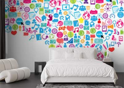 Template design Notebook idea with social network icons backgrou Wall mural