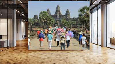 tourism run on temple angkor wat in cambodia Wall mural