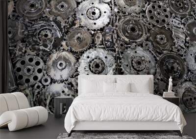 Industrial background with metal elements. Welded modes and elements of mechanical transmissions. Wall mural