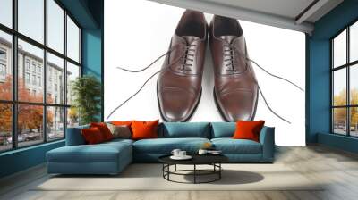 Classic men's brown shoes on white background. Leather shoes Wall mural