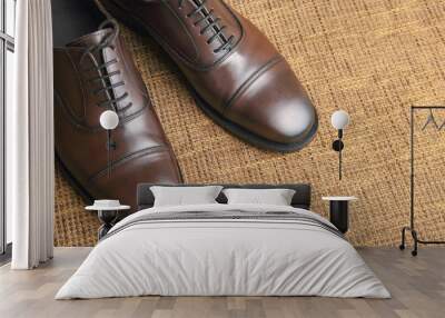 Classic men's brown shoes.  Leather shoes Wall mural