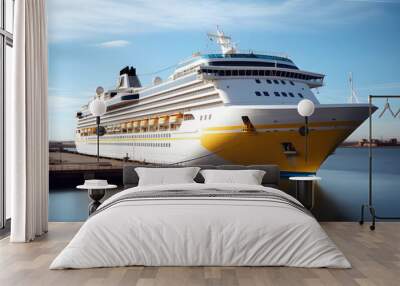 large luxury cruise ship is berthed at a port along the cruise route. sea ​​recreation and tourism. Wall mural