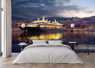 large luxury cruise ship is berthed at a port along the cruise route. sea ​​recreation and tourism. Wall mural