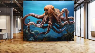 large octopus swims in the ocean. marine fauna. underwater animals Wall mural