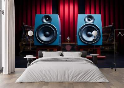 modern stereo audio blue speakers for listening to music. wideband sound system Wall mural