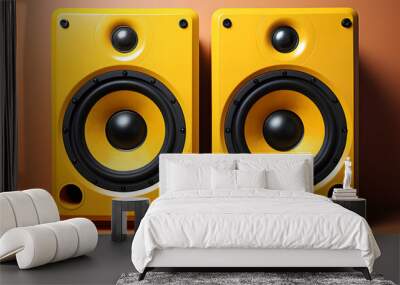 modern stereo audio yellow speakers for listening to music. wideband sound system Wall mural