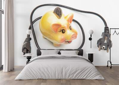 piggy bank and an electric cable plug. Saving electricity. Energy saving concept Wall mural