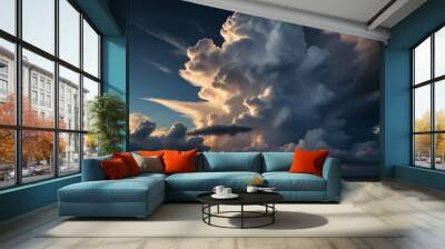 Huge clouds in the sky flowing in evening light Wall mural