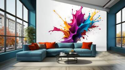 Liquid paint colorful splashes on white gray background, creativity and motion concept Wall mural