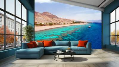 panorama coastline of red sea from coral reef Wall mural