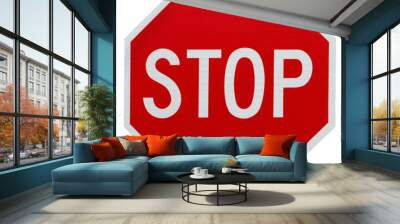 Stop sign isolated on white Wall mural