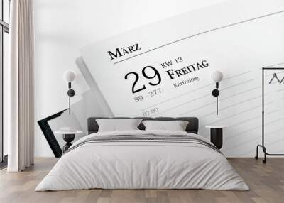 Deutscher Kalender Datum 29. März 2024  Karfreitag   Hintergrund weiss Wall mural