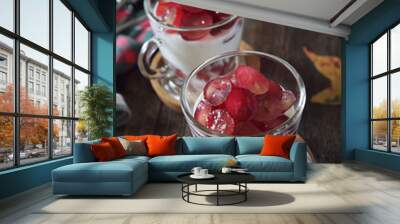  Healthy autumn dessert: greek yogurt and red grapes Wall mural