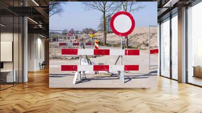 Work site closed with barriers with prohibition sign for roadworks Wall mural