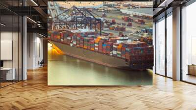 Container ship docked at sea port with cargo Wall mural