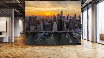 New York city at sunset aerial view Wall mural