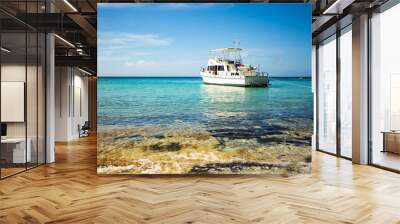 Private boat at seashore carribean vacation getaway Wall mural