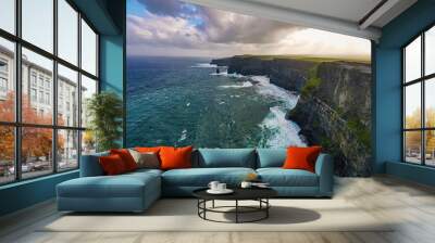 Scenic aerial view of Cliffs of Moher at sunrise Wall mural