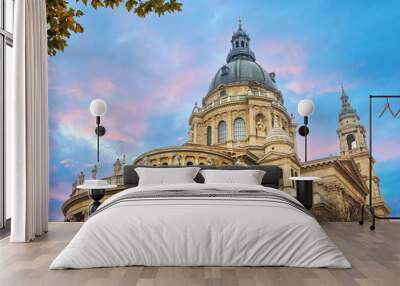 Scenic St. Stephen's Basilica exterior at sunset in Budapest Wall mural