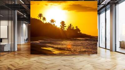 Tropical sunset at the beach with palms Wall mural