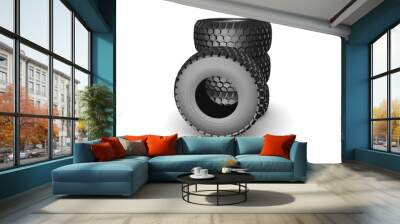 New tyres for truck with shadow isolated on white Wall mural