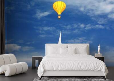 Sailing luxury yacht and flying balloon Wall mural