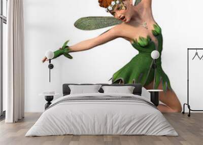 3D Rendering Spring Fairy on White Wall mural