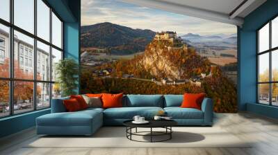 View of Hochosterwitz Castle, one of Austria most impressive medieval castles dating back to the 9th century and one of the landmarks of Carinthia. Autumn morning in Alps, castle on the hill Wall mural