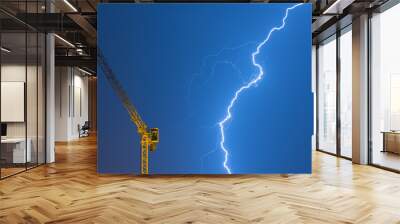 crane struck by lightning, powerful thunderbolt  Wall mural