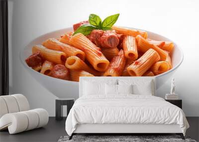 plate of pasta with sausage and basil isolated on white background, ai generated Wall mural