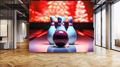 The Strike Zone: Bowling Ball and Pins with Radiant Background Wall mural