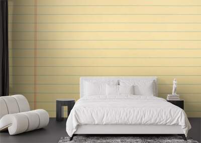 blank yellow notebook page with lines and red margin background Wall mural