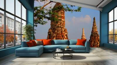 Beautiful Ayutthaya temples in Thailand. Wall mural