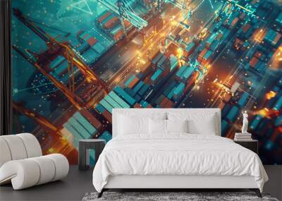 Сargo ship with containers. The global logistics and marine industry for export and import operations. Wall mural