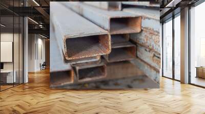 Old iron, unused, rusting at the construction site. Wall mural