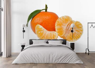 A group of Fresh mandarin orange isolated on transparent with PNG. Wall mural