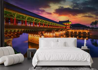 sunset at Woljeong Bridge at city of Gyeongju, South Korea. Wall mural