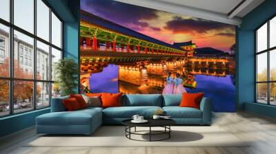 sunset at Woljeong Bridge at city of Gyeongju, South Korea. Wall mural