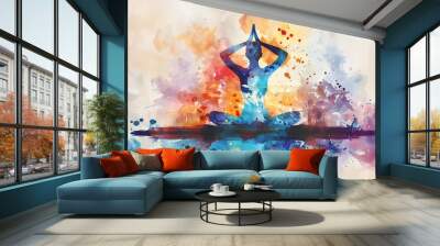 Yoga pose abstract painting, watercolor style. Wall mural