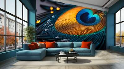 Close-up of colorful peacock feathers Wall mural