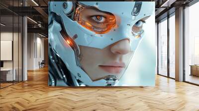 Cybernetic augmentation in cyborg technology, highlighting the enhancement of human abilities through advanced cybernetic implants Wall mural