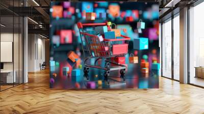 shopping cart with gifts Wall mural