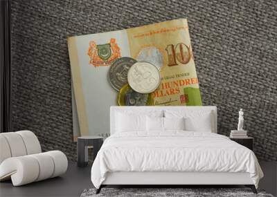 Singapore Dollar notes and coins Wall mural