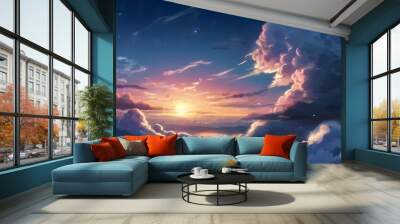 Anime fantasy wallpaper background concept : Mountain Sunset Sky with Dramatic Clouds and Colorful Evening Light, generative ai Wall mural