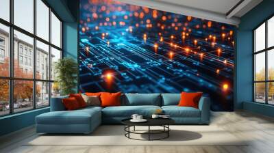 Abstract Technology Background with Glowing Lines and Bokeh Lights Wall mural