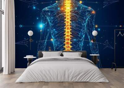 Human Spine Anatomy Digital Art  Glowing Skeleton  Medical Illustration Wall mural