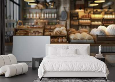 A bakery with a white box on the counter Wall mural